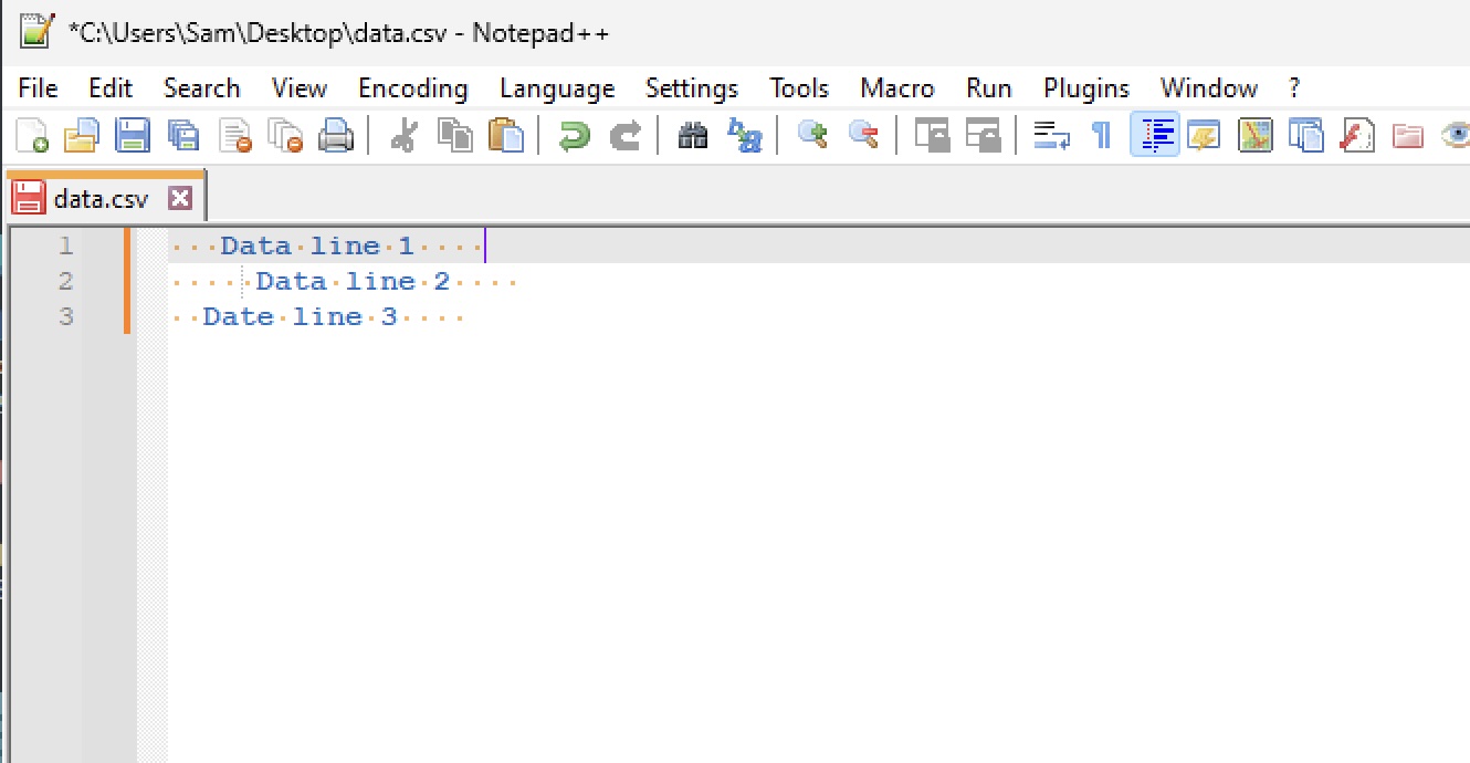 File in Notepad++ with leading and trailing spaces